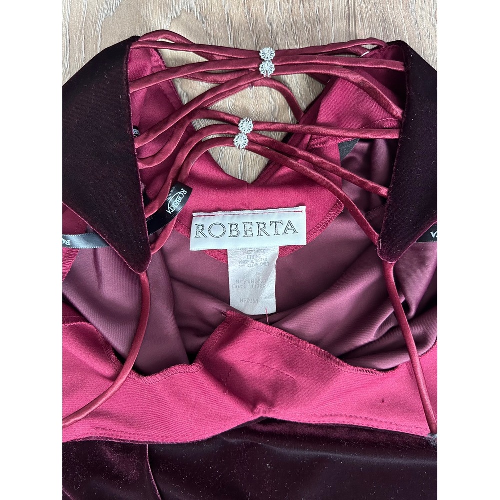 Roberta Burgundy Velvet Strappy Rhinestone Cage Back Maxi Dress Medium Glam Y2K - Picture 5 of 6